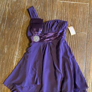 Fancy Short Purple Prom/Party type dress w/ large rhinestone. Size 4